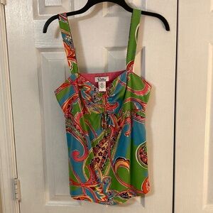 Lilly Pulitzer loose tank top, gathers in front, size 8, GUC